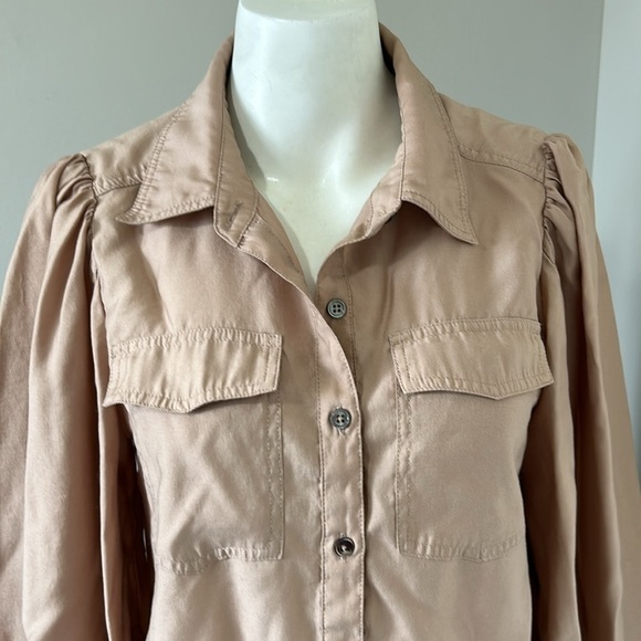 Current Air Sand Long Sleeve Button Front Puff Sleeve Top Shirt Blouse Top Sz S - Picture 2 of 10